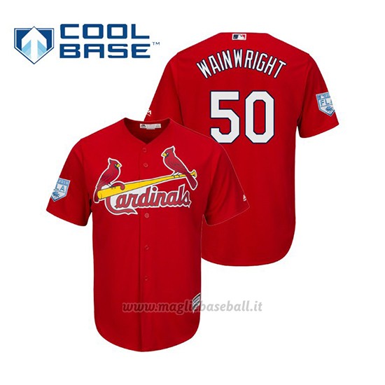 Maglia Baseball Uomo St. Louis Cardinals Adam Wainwright Cool Base Entrenamiento De Primavera 2019 Rosso